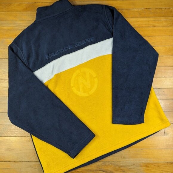 Vintage 90s Nautica Jeans Embossed Logo Half-Zip Fleece Pullover Sweater Size XL - Picture 1 of 5